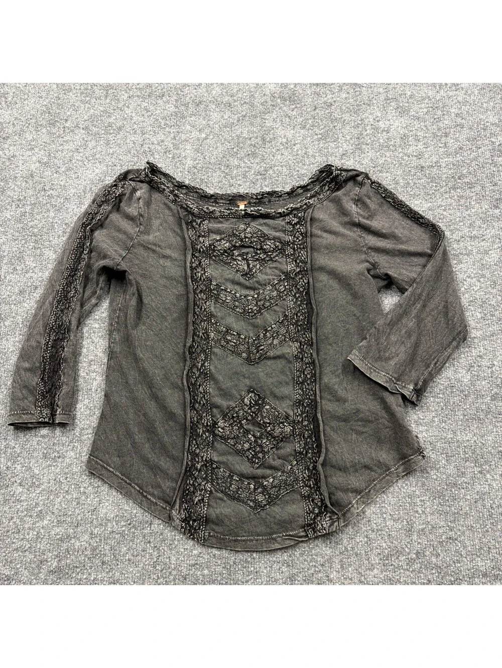 Free People Medium Black Lace Fairy Goth 3/4 sleeve 100% Cotton